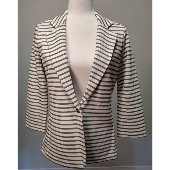 Tahari Black White Strip One Button Blazer Jacket Size Medium - Picture 1 of 9